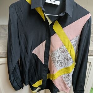 MSGM Black and Yellow Colorblock Shirt